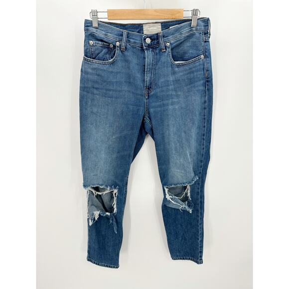 Everlane Denim - Everlane The Summer Medium Wash Blue Denim Busted Knee Jeans Women's Size 28